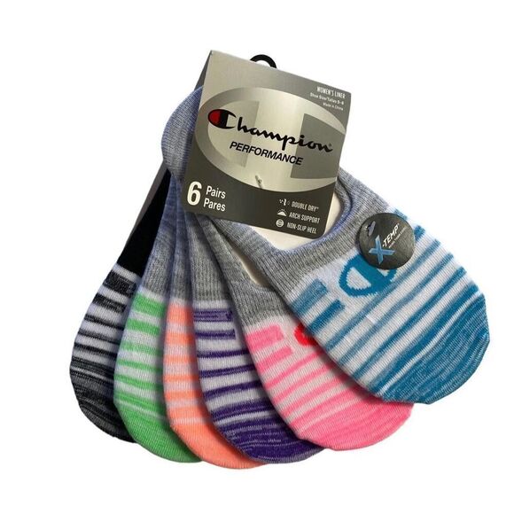 CHAMPION Women’s Shoe Size 5-9 Flat Knit Performance Liner Socks 6-Pack - Picture 1 of 6